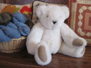 Miss Teddy Bear is waiting for me to knit her shawl