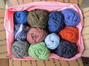 Getting the November Giveaway big assortment of Dale yarn ready to ship to the winner