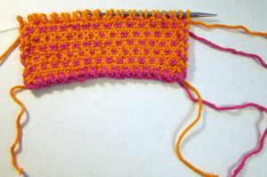 spot woven stitch in progress